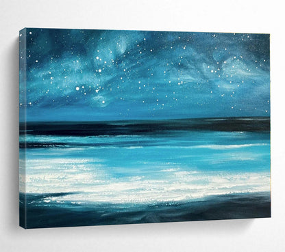 Brown, Gray Abstract Starry Seascape Acrylic Painting WB036