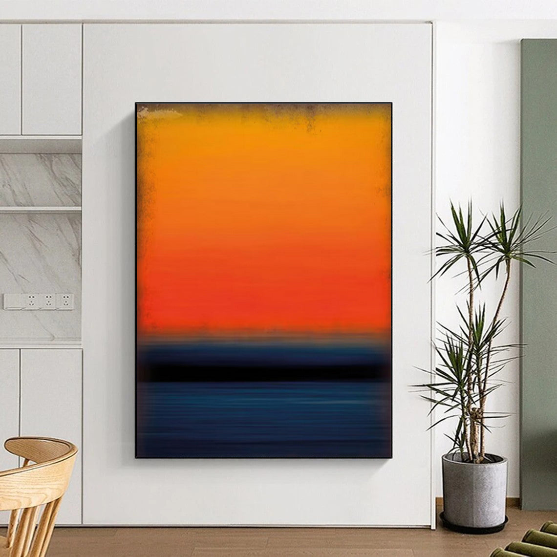 Orange, Red, and Blue Abstract Sunset Seaside Painting For Sale Online WS494