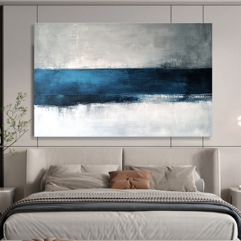 Big Size Blue, Gray, and White Abstract Minimalist Seascape - Acrylic Painting WB282