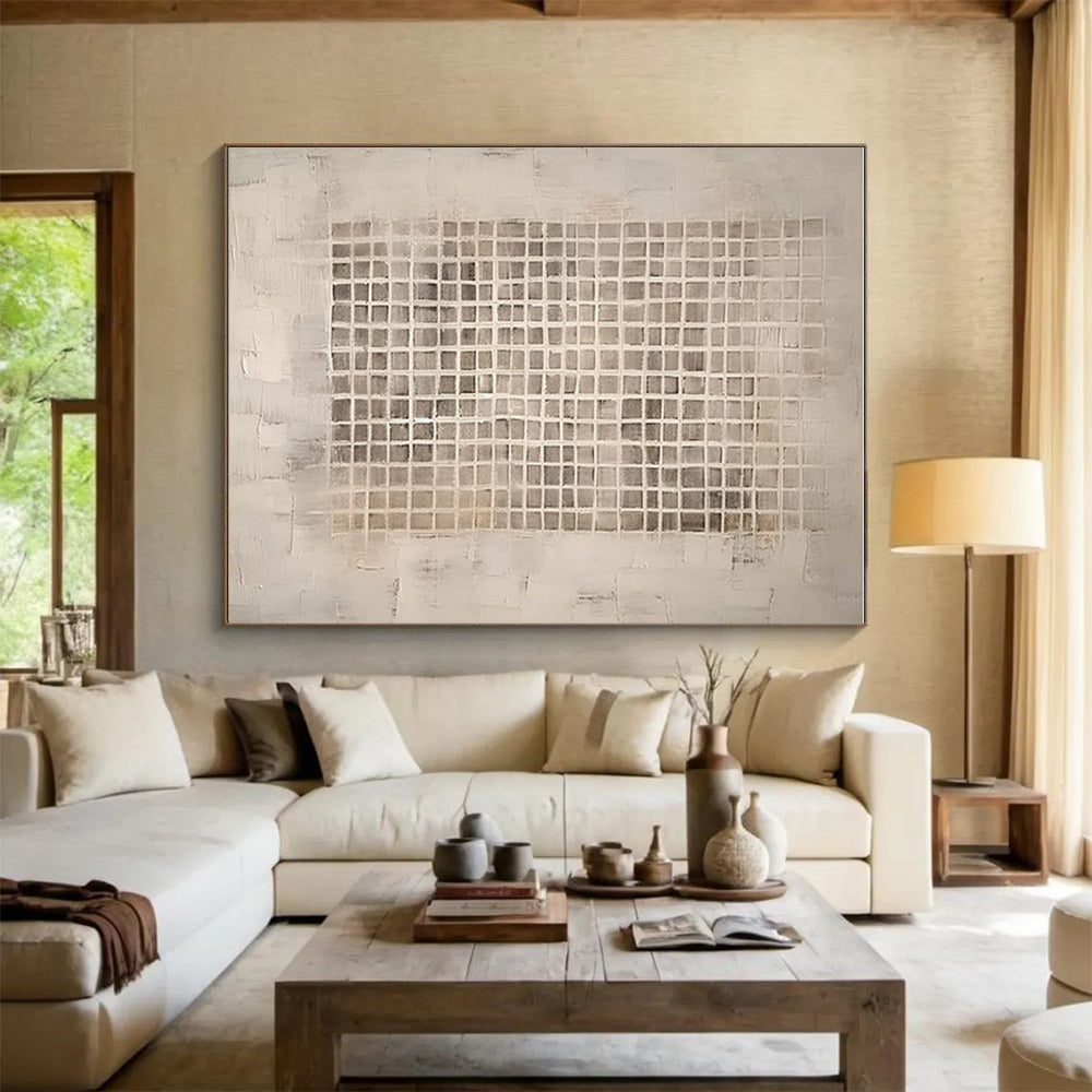 Unique Abstract Art Beige & Gray Textured Abstract, Minimalist Canvas Art HS299