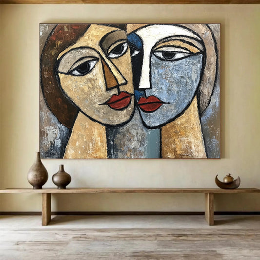 Oversized Canvas Art in Multicolor Cubist Portrait Abstract Style WB254