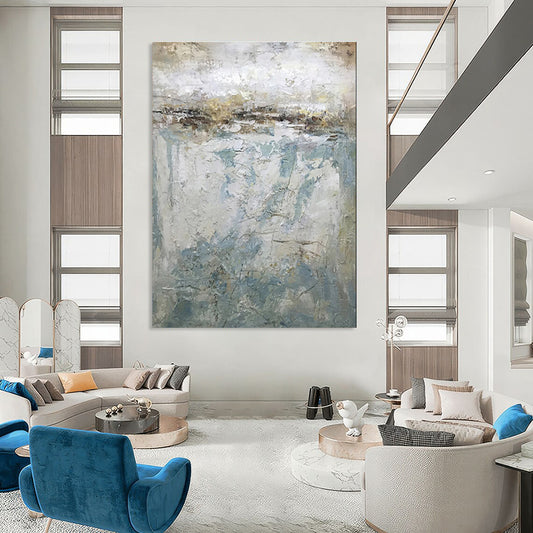 Gray, White, and Gold Textured Abstract Painting For Sale WS512