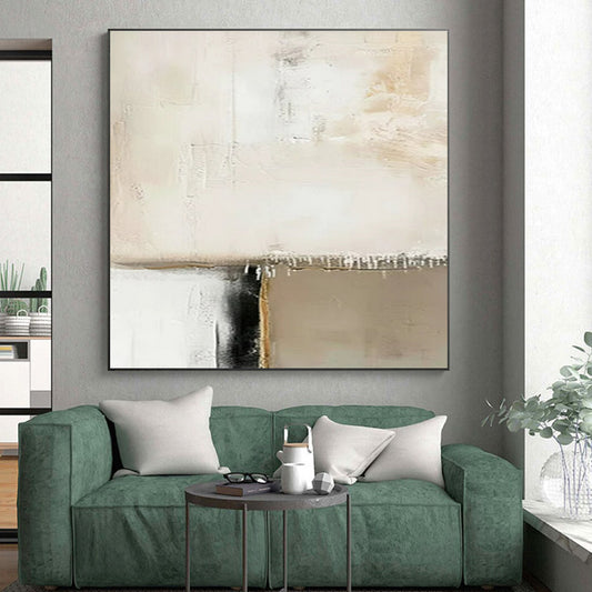 Unique Abstract Art Beige, White, and Black Textured Abstract Painting On Canvas HS786