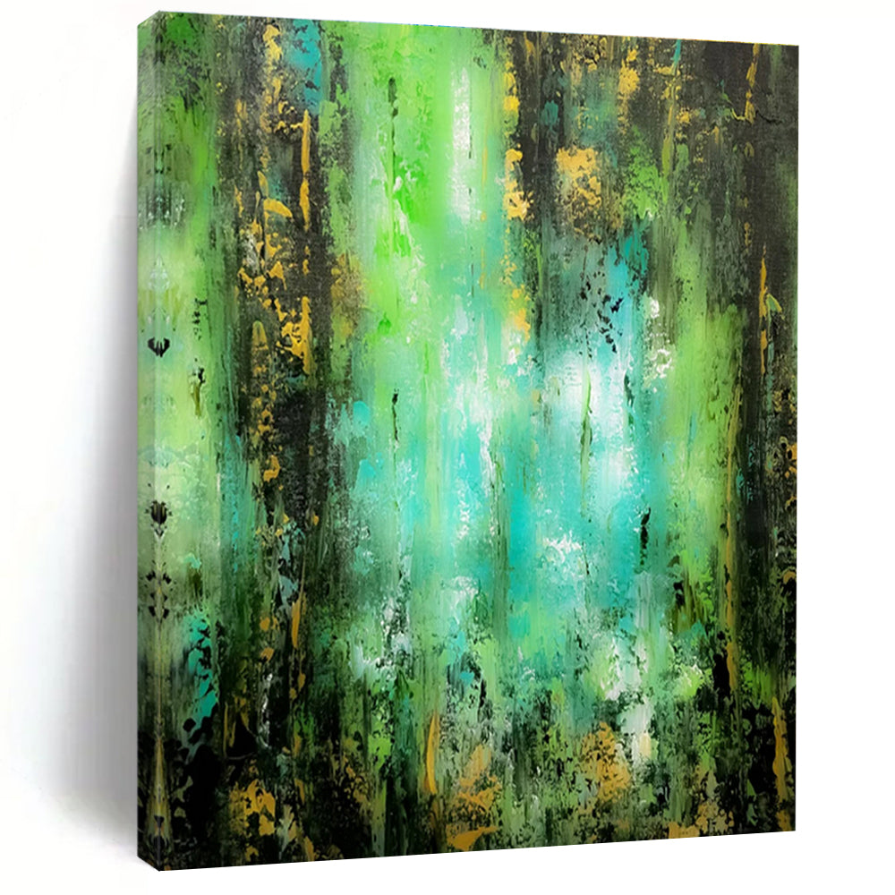 Acrylic Modern Art Paintings Green, Teal, and Gold Textured Abstract Art HS728
