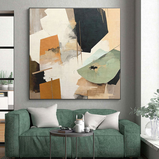 Oversized Abstract Wall Art Geometric and Organic Shapes in Warm Neutrals HS580