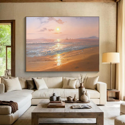 Horizontal Peach and Blue Coastal Realistic Painting WB235