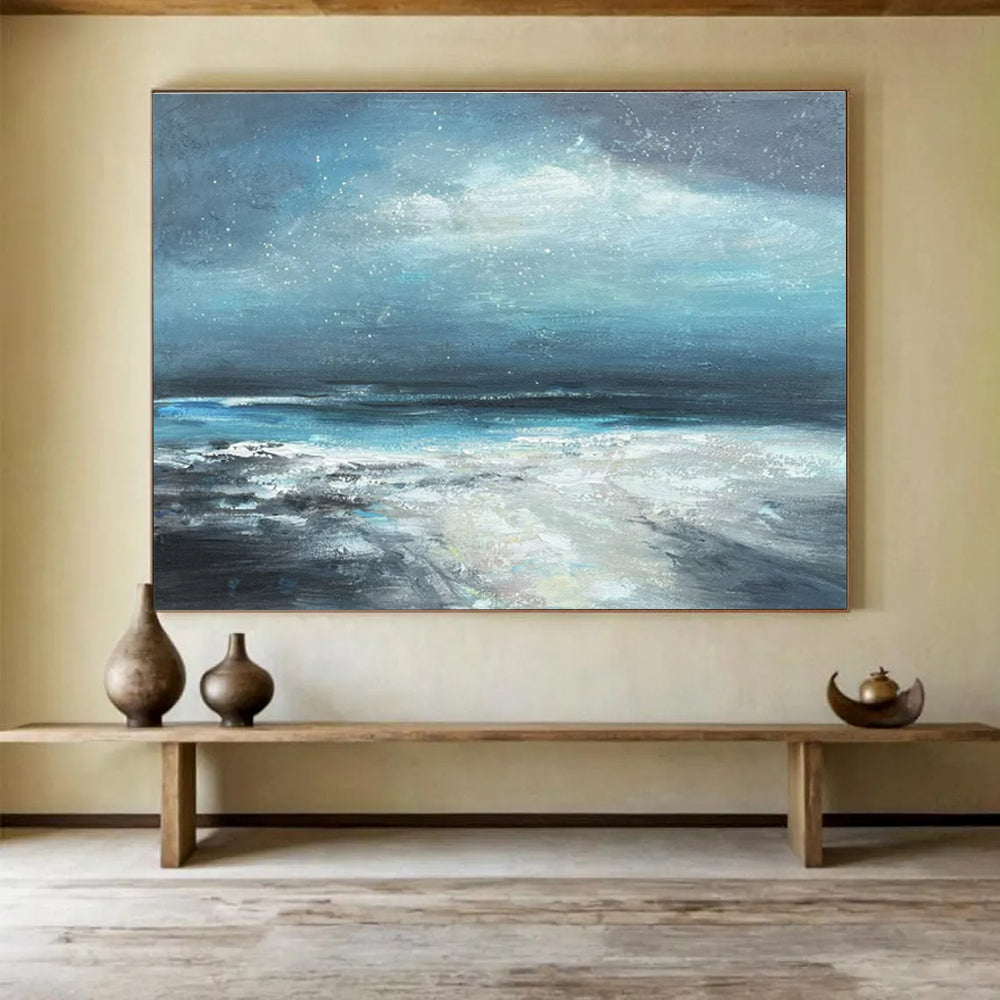 Blue, Gray, White Abstract Seascape Art For Sale WB410
