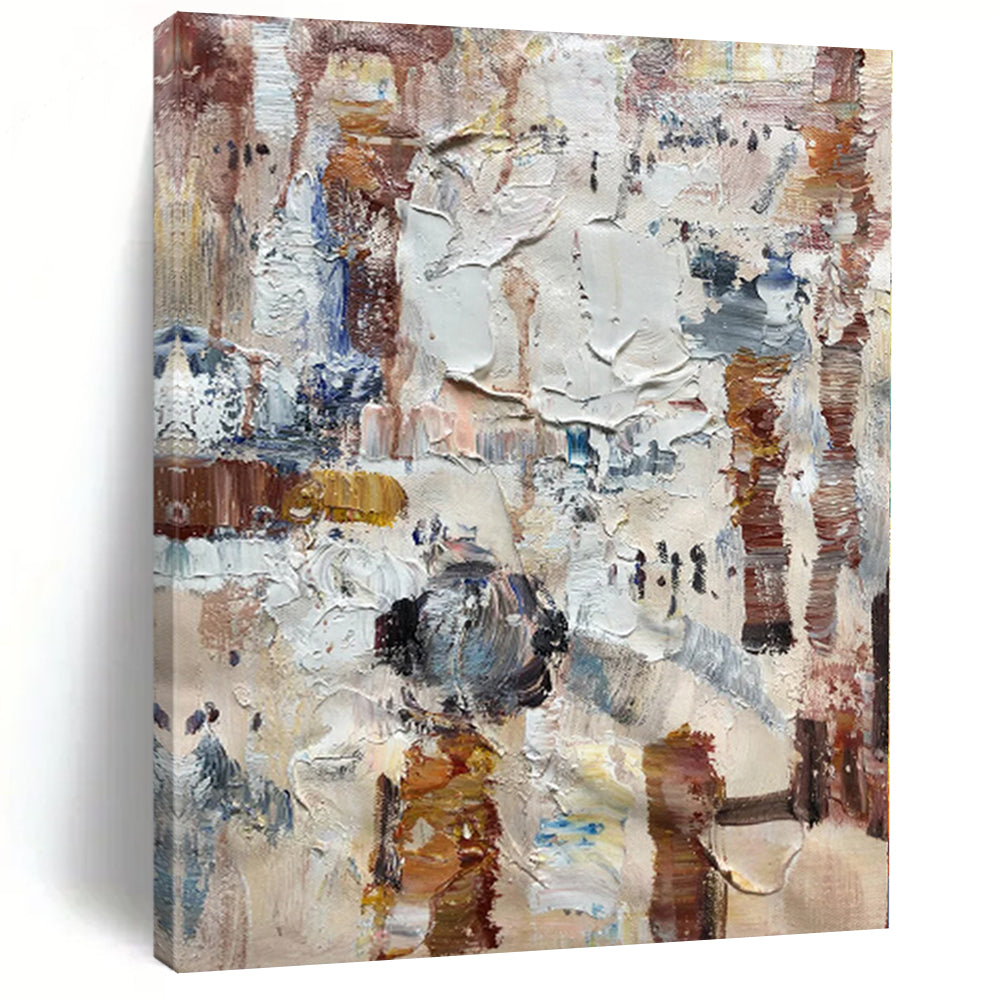 Hand-Painted Multicolor Beige Abstract Textured Painting For Sale HS060