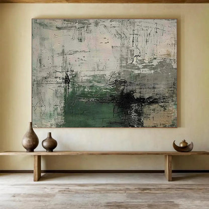 Acrylic Modern Art Paintings: Green and Neutral Textured Abstract Painting WB359