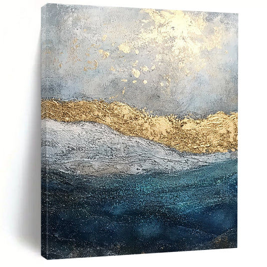 Hand Painting Gold Accent Ocean Abstract Art HS172