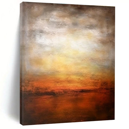 Hand Painted Art Orange, Yellow & Brown Abstract Sunset Landscape Art HS383