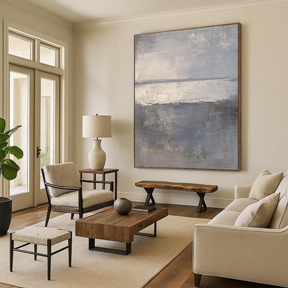 Hand Painted Art Gray Abstract Misty Landscape Painting For Sale HS113