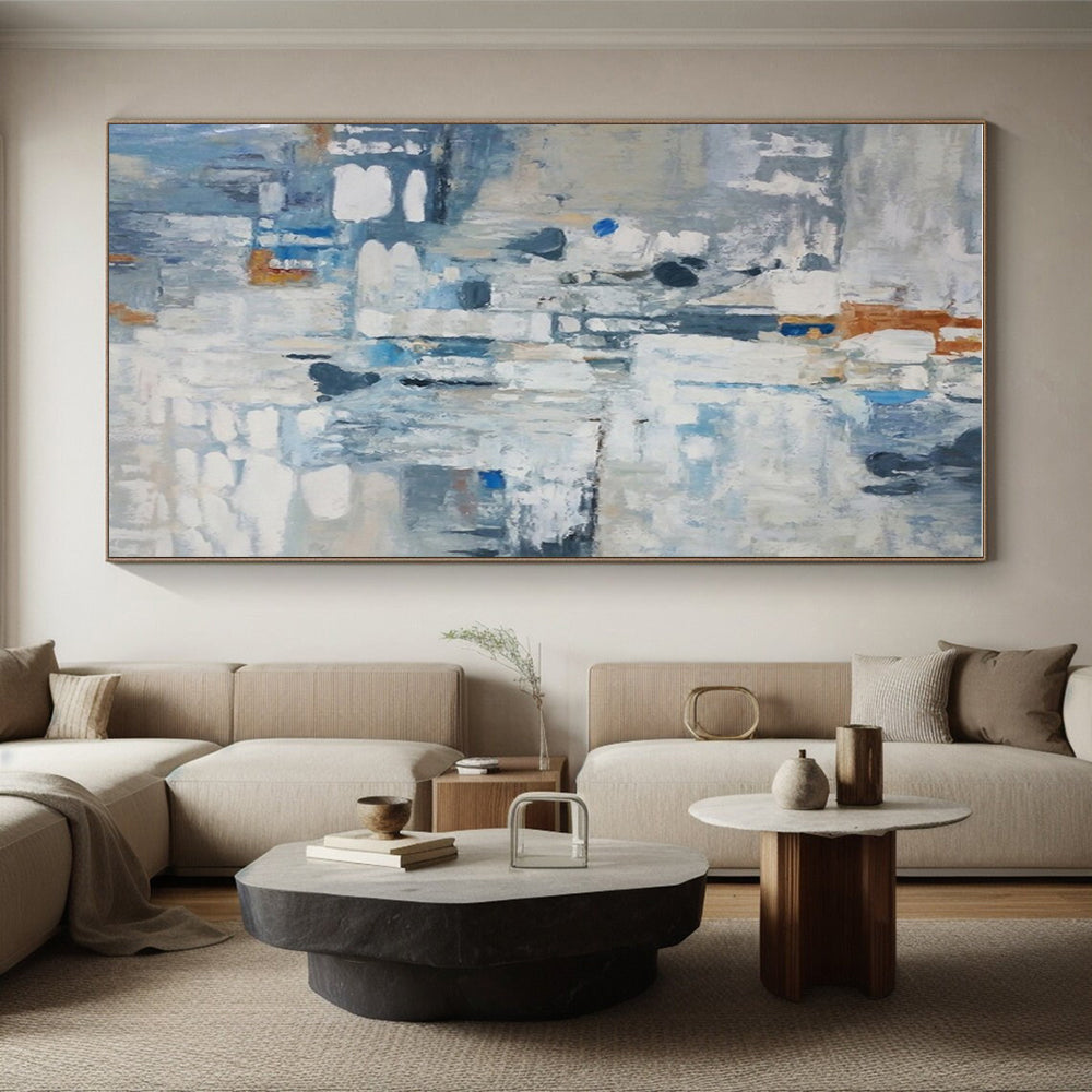 Large Contemporary Wall Art Blue & Gray Abstract, Modern Art Acrylic HS207