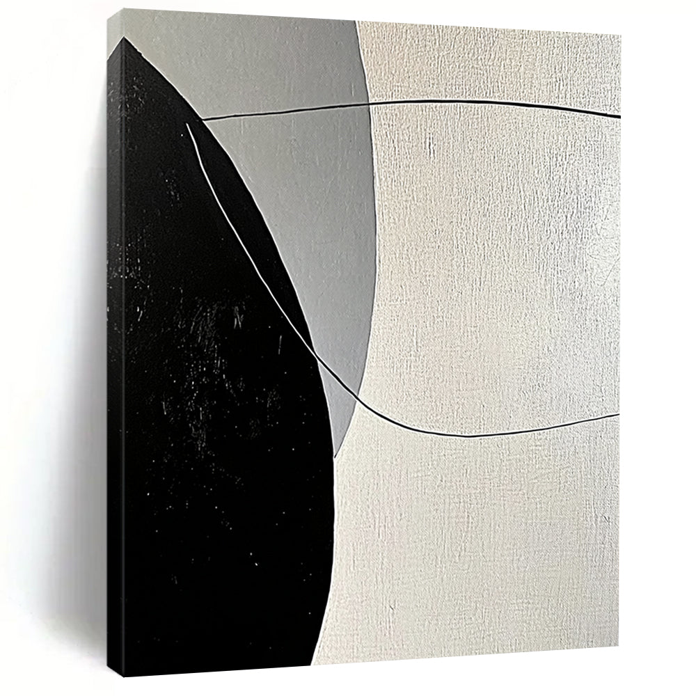 Hand Painting Black, White, and Gray Geometric Abstract Art HS199