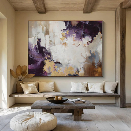 Purple, White, Gold Abstract Painting – Dynamic Acrylic Art WB045