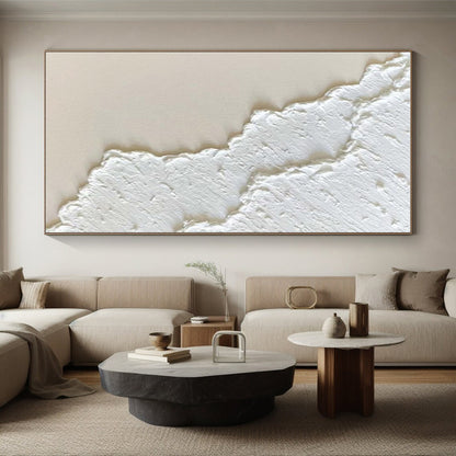Hand-Painted White Textured Abstract, Acrylic Modern Art Painting HS337
