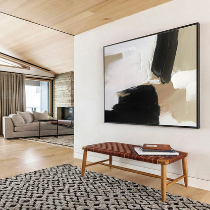 Contemporary Abstract Art: Black White and Beige Minimalist Abstract Painting WB358
