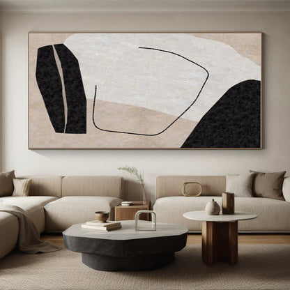 Unique Abstract Art Black, Beige, and White Organic Abstract Art HS700
