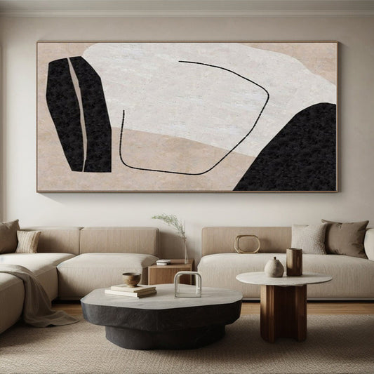 Unique Abstract Art Black, Beige, and White Organic Abstract Art HS700