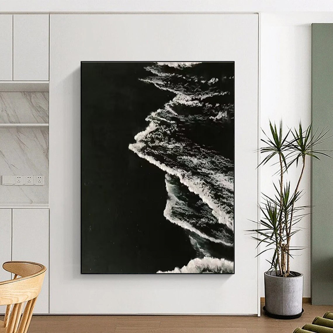 Black, White Abstract Seascape Art For Bathroom and Coastal-Themed Living Room WS454