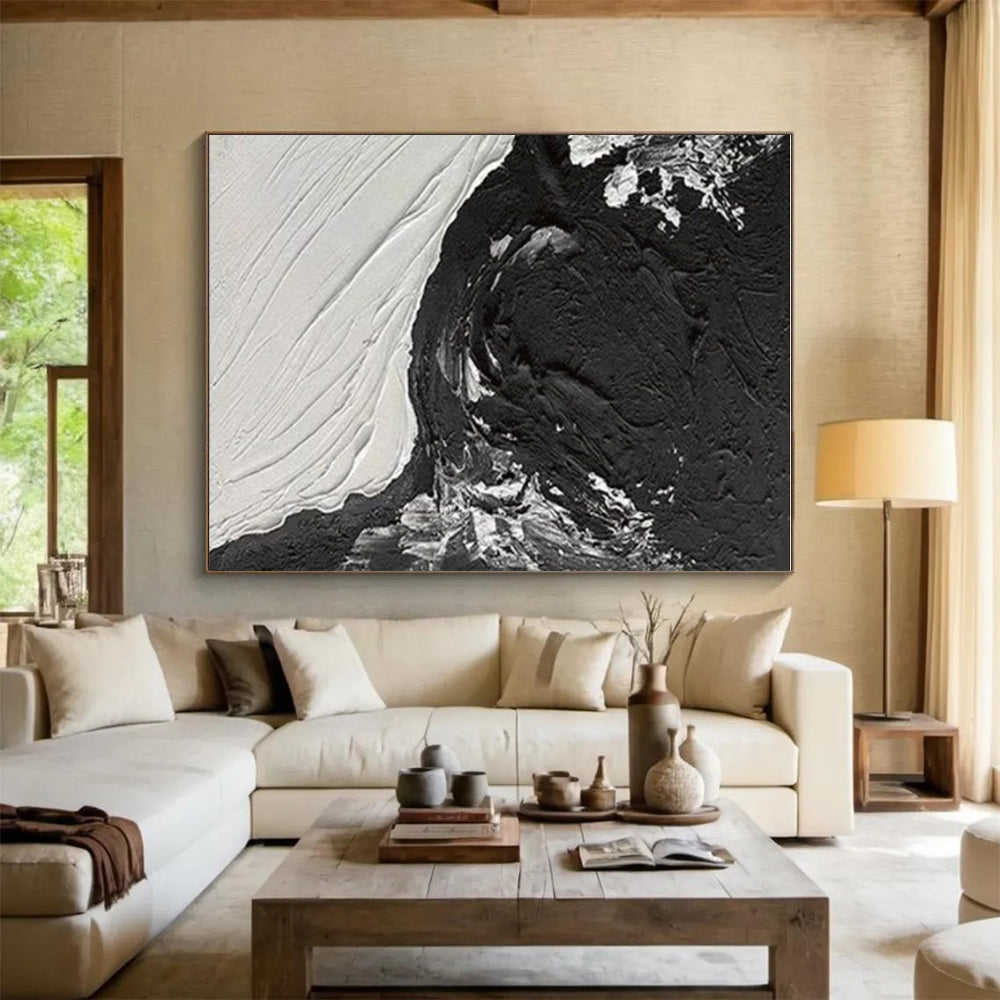 Unique Abstract Art Black and White Textured Abstract Painting HS575