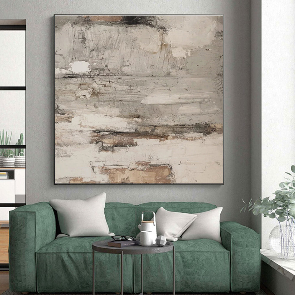 Handmade Art Gray & Brown Textured Abstract, Minimalist Canvas Art HS319