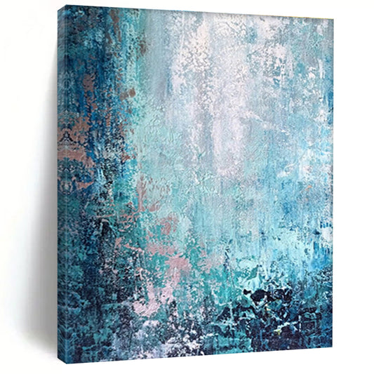 Unique Abstract Art Teal, Blue & Pink Textured Abstract, Large Contemporary Wall Art HS295