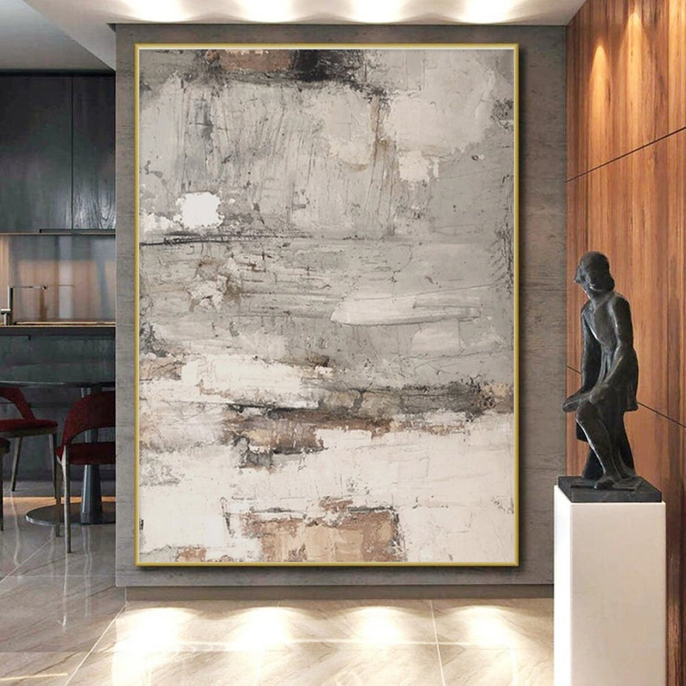 Unique Abstract Art Gray, Beige, and Brown Textured Abstract Art HS632