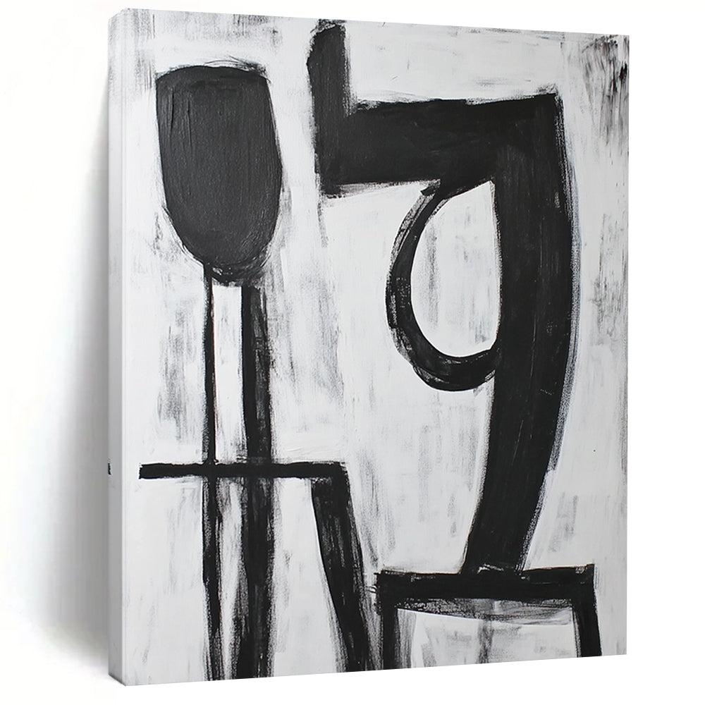 Hand-Painted Black and White Geometric Abstract Art HS194