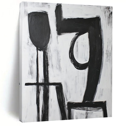 Hand-Painted Black and White Geometric Abstract Art HS194