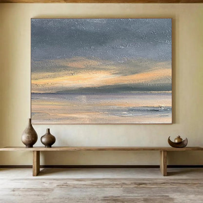 Huge Size Gray, Orange, and Multicolor Abstract Sunset Landscape, Abstract Oil Painting WB175