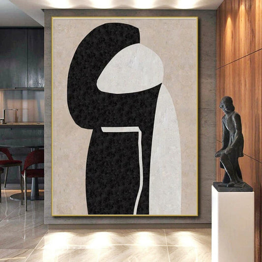 Cool Abstract Paintings Black, Beige, and White Organic Abstract Art HS696