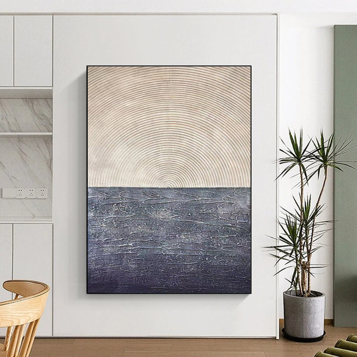 Large Size Beige & Gray Textured Abstract Horizon Art HS398