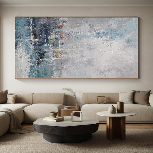 Acrylic Modern Art Paintings Blue, Gray, and White Textured Abstract Landscape HS684
