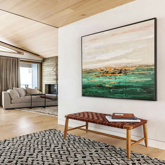 Oversized Canvas Art Green and Gold Abstract Landscape Painting WB126