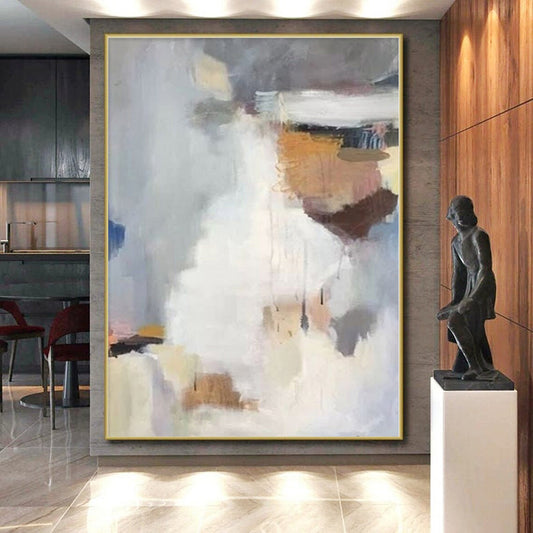 Hand-Painted Gray, White, and Brown Soft Abstract Painting For Sale HS004