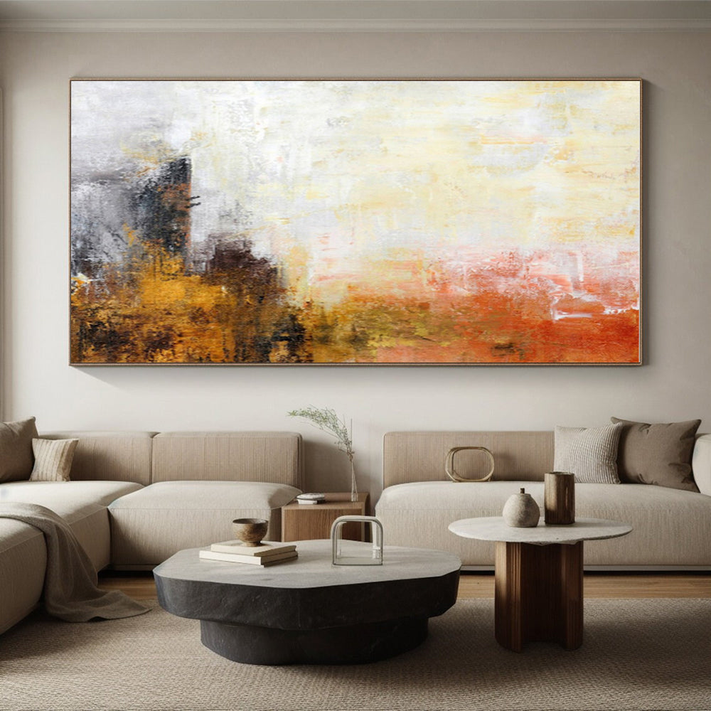 Unique Abstract Art Orange, Yellow & Gray Textured Abstract, Large Contemporary Wall Art HS292