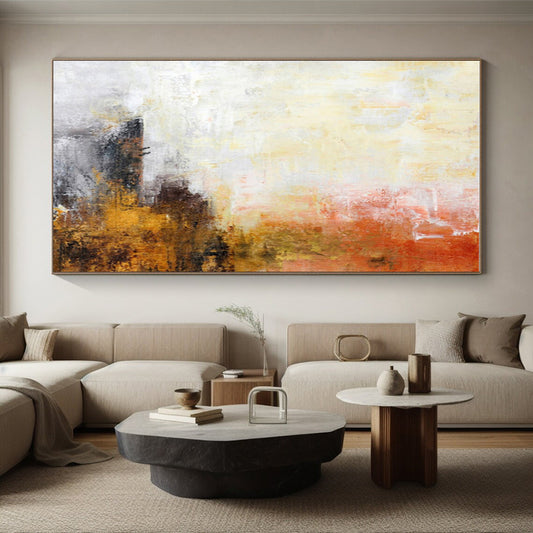 Unique Abstract Art Orange, Yellow & Gray Textured Abstract, Large Contemporary Wall Art HS292