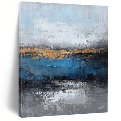 Blue, Gray, Gold Abstract Textured Art For Living Room and Bedroom WS429