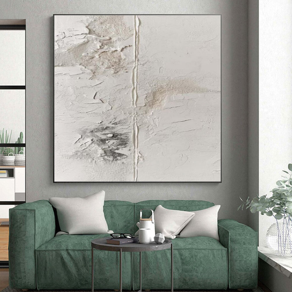Hand-Painted White & Gray Textured Abstract, Acrylic Modern Art Painting HS327