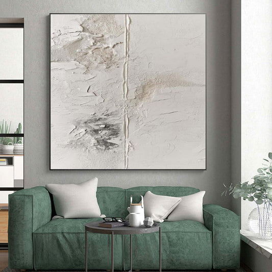 Hand-Painted White & Gray Textured Abstract, Acrylic Modern Art Painting HS327