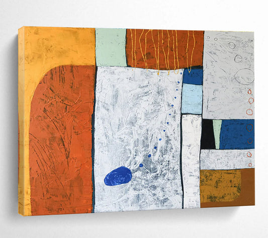 Orange, Blue, White Abstract Geometric Art For Sale WB414