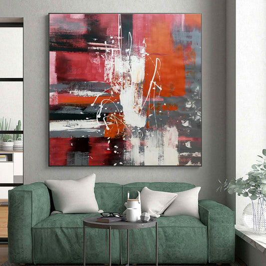 Oversized Abstract Wall Art Red, Orange & Gray Energetic Abstract Art HS400