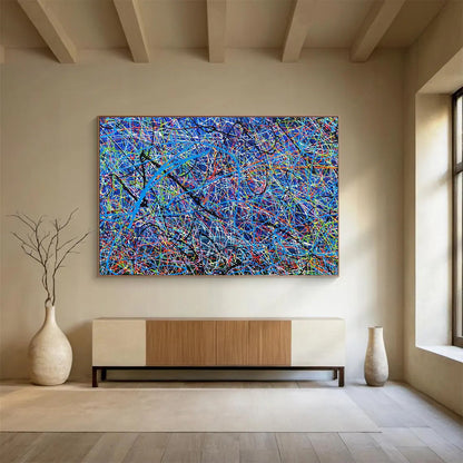 Red, Blue, Orange, Black Abstract Splatter Art For Sale WB398