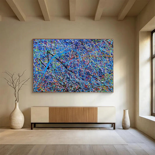 Red, Blue, Orange, Black Abstract Splatter Art For Sale WB398