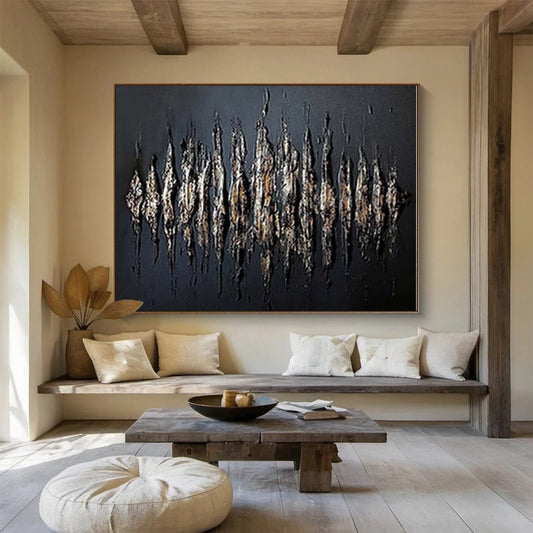 Black, Gold Textured Abstract Acrylic Painting WB032