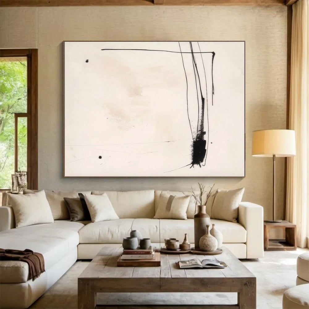 Minimalist Canvas Art Black and White Linear Abstract Art HS663