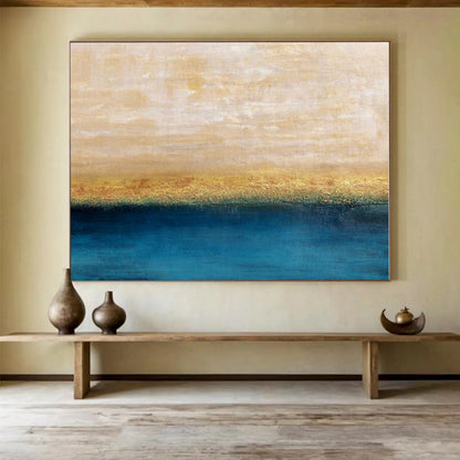 Beige, Gold, Blue Abstract Seascape Acrylic Painting WB014