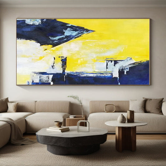 Cool Abstract Paintings Yellow, Blue, and White Geometric Abstract Painting On Canvas HS803