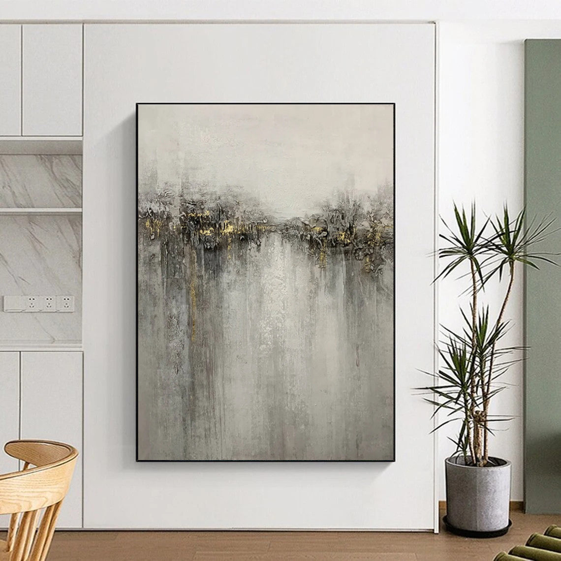 Black, Gray, and White Textured Abstract Painting For Sale WS511